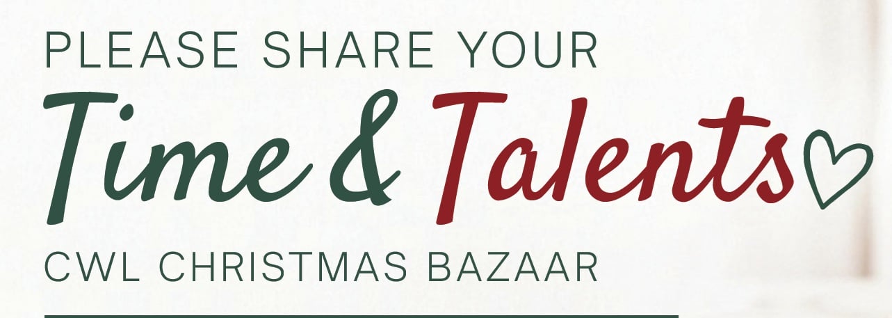 A thumbnail that will be used for the CWL's Christmas Bazar information for 2026.