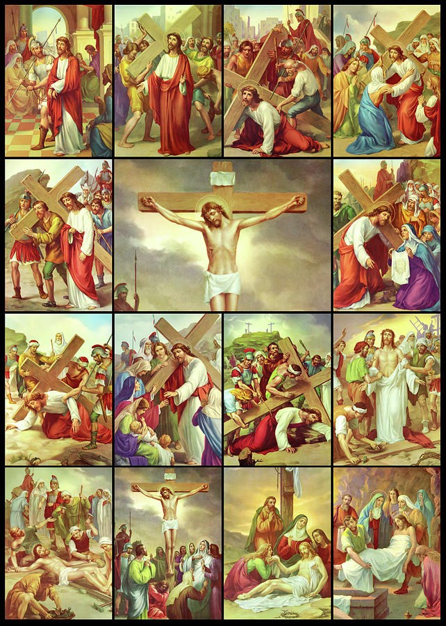 A mosaic image of the stations of the cross