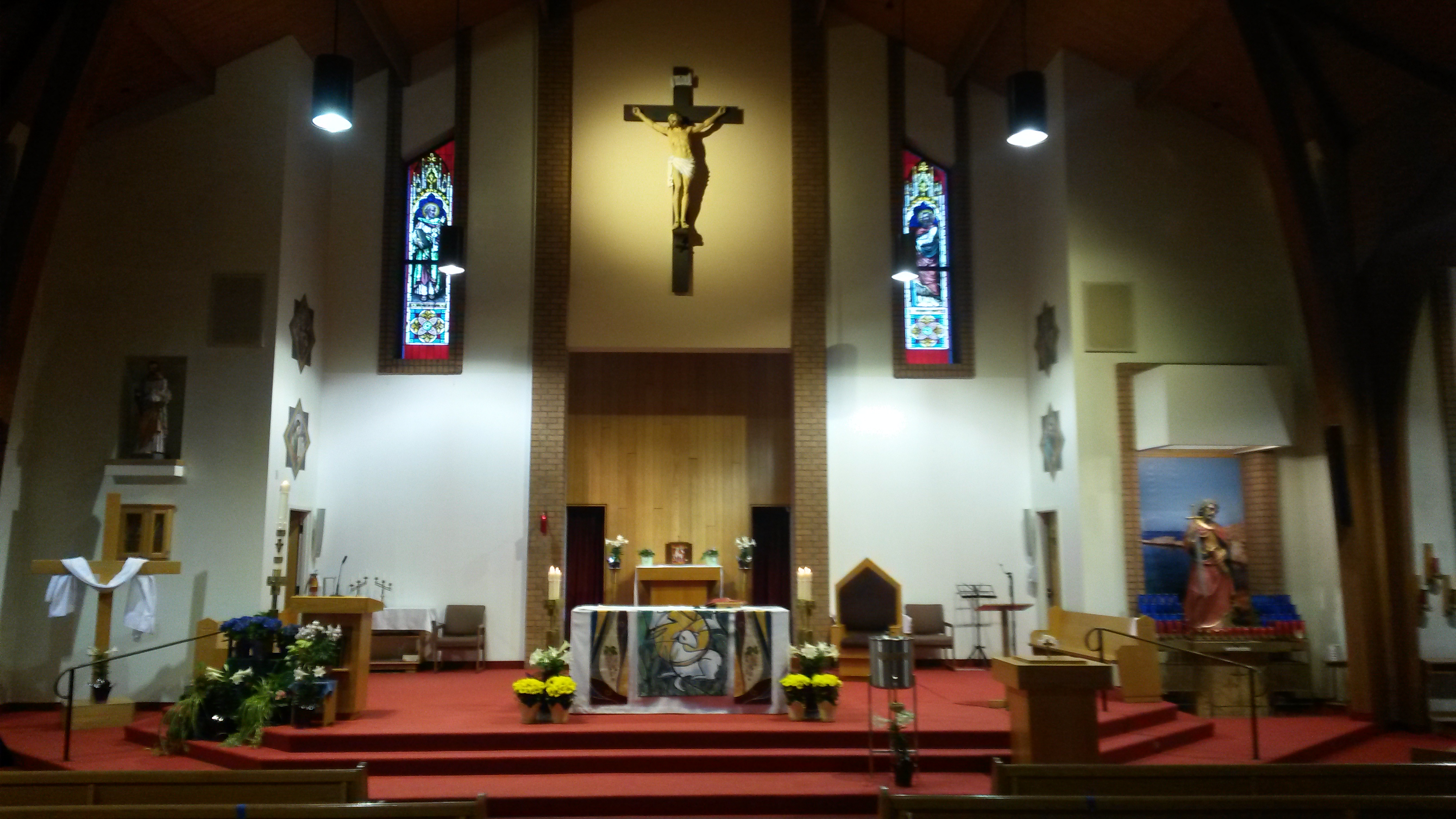 This is an image of the front of the church.  It includes the alter as well as the side areas.
