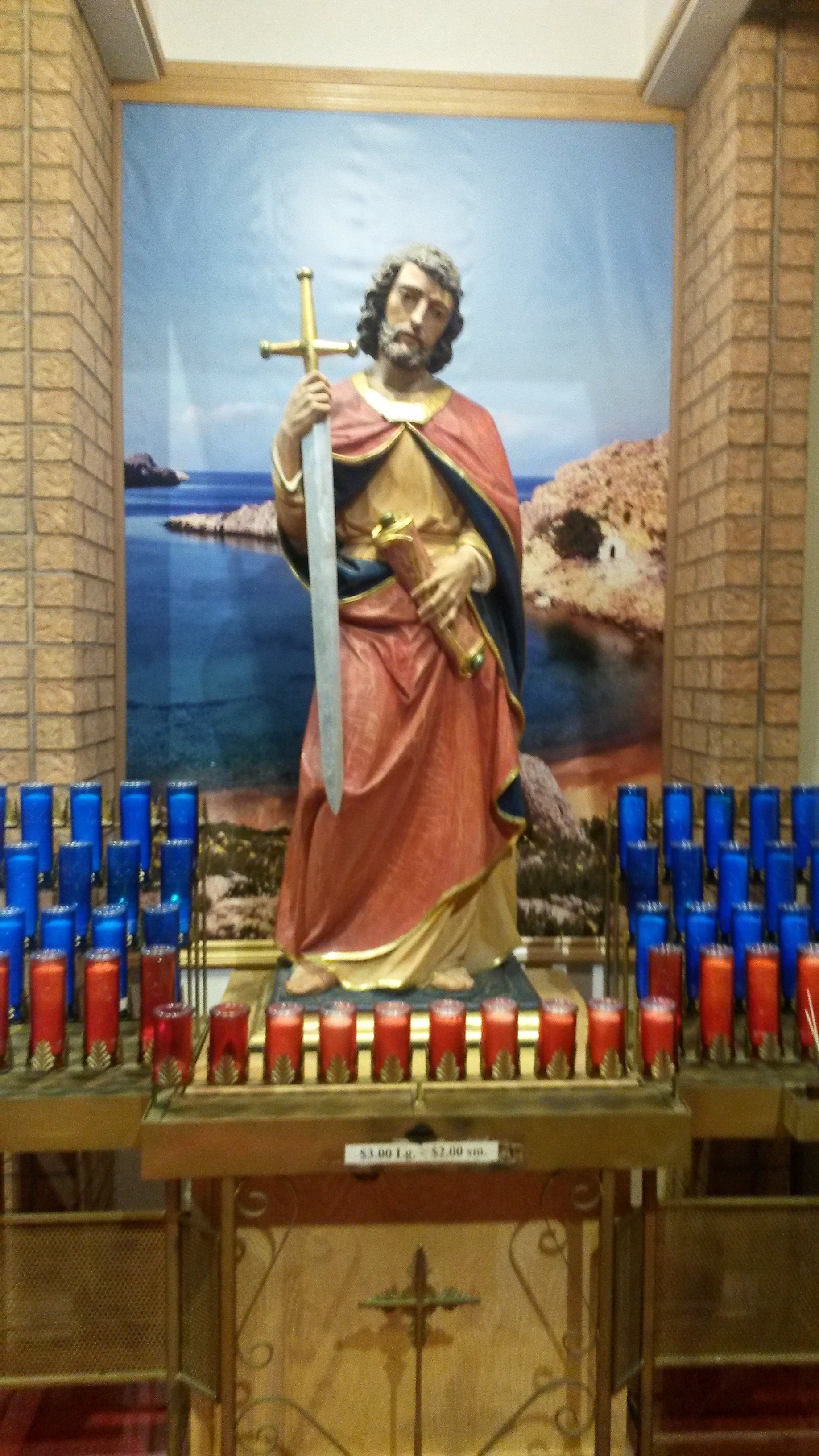 This is the image of St Paul that is found at the front of the church.
